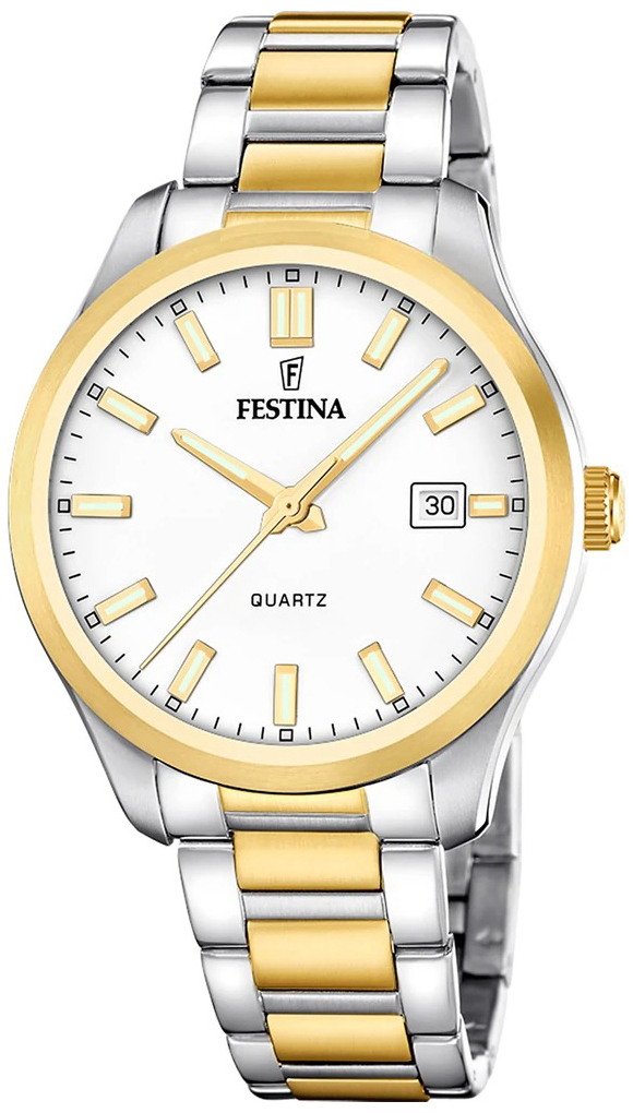 Festina Herrklocka F20738-1 Classic Vit/Gulguldtonat stål Ø42 mm