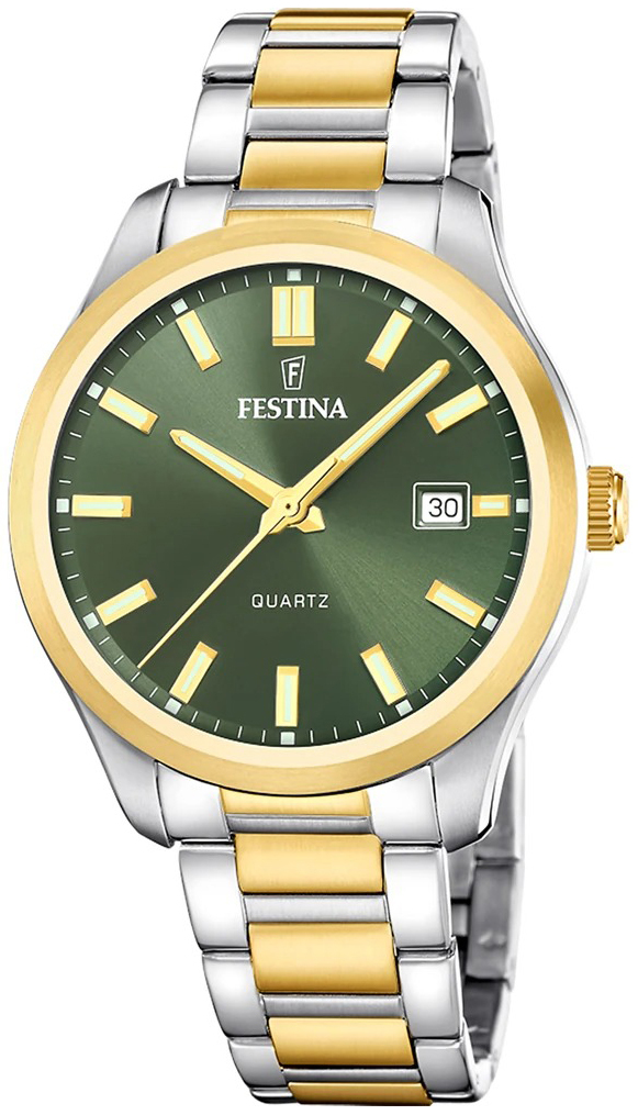 Festina Herrklocka F20738-2 Classic Grön/Gulguldtonat stål Ø42 mm