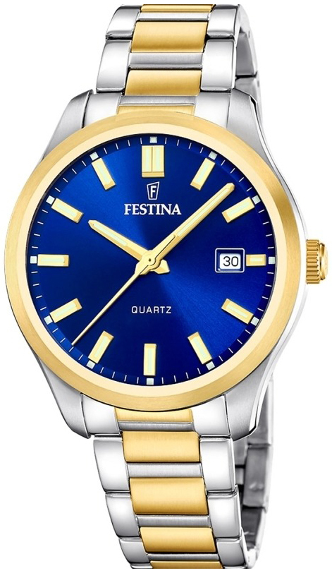 Festina Herrklocka F20738-3 Classic Blå/Gulguldtonat stål Ø42 mm