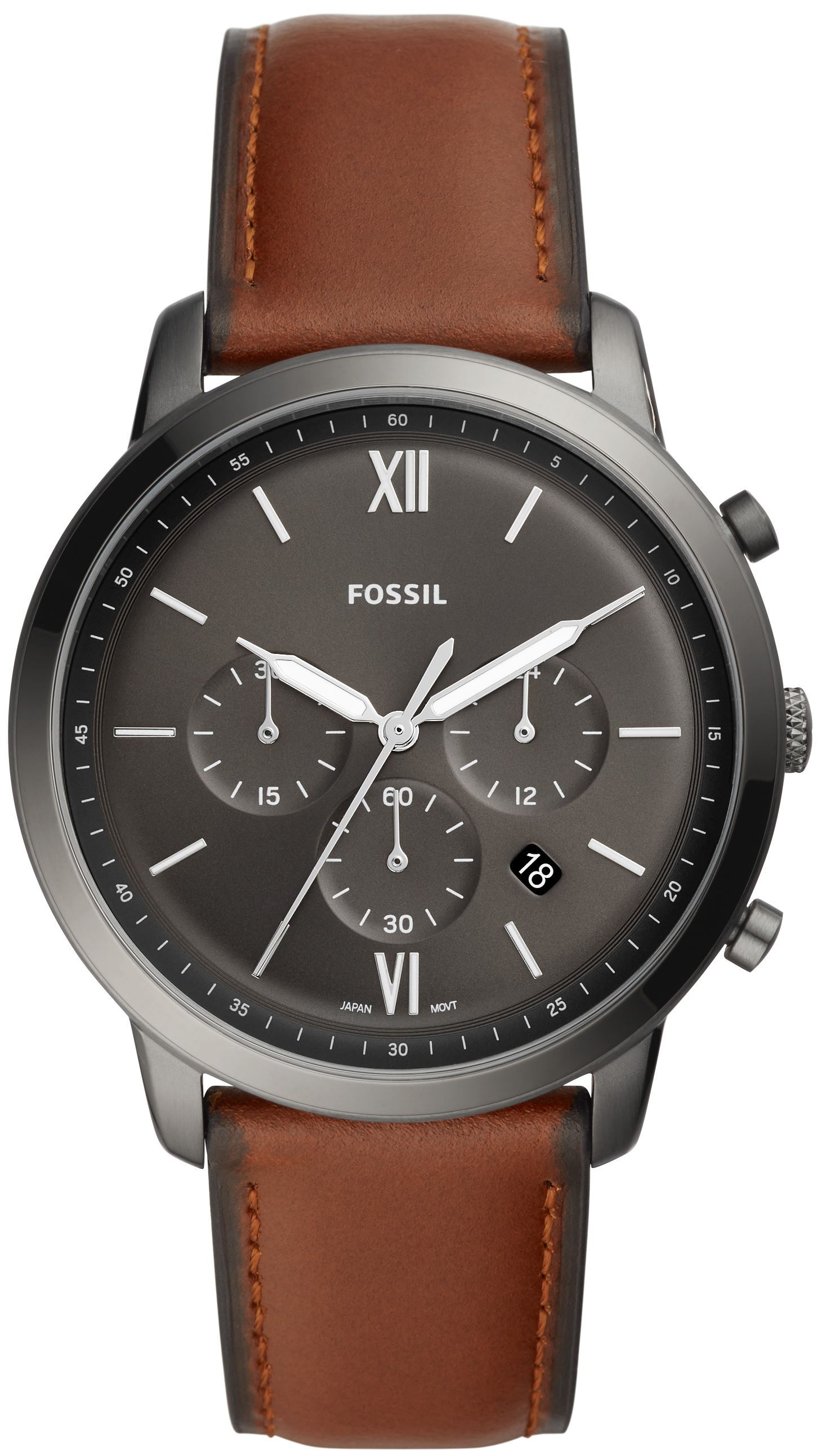 Fossil Herrklocka FS5512 Neutra Chrono Grå/Läder Ø44 mm - Fossil