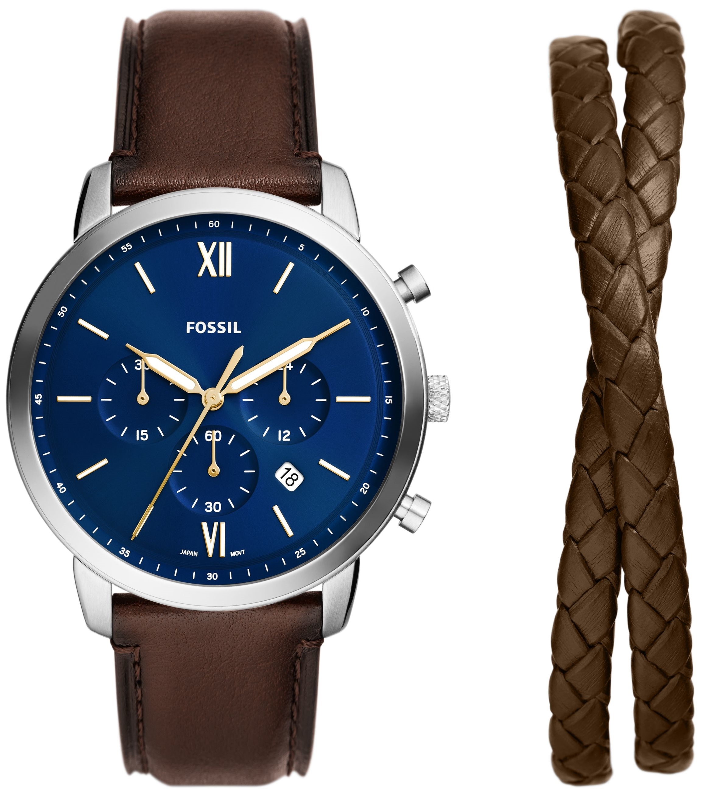 Fossil Herrklocka FS6018SET Neutra Blå/Läder Ø44 mm - Fossil