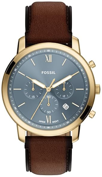 Fossil Herrklocka FS6162 Neutra Bl&aring;/L&auml;der &Oslash;44 mm