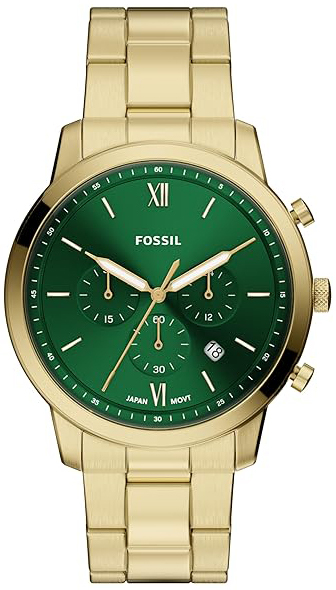 Fossil Herrklocka FS6164 Neutra Gr&ouml;n/Gulguldtonat st&aring;l &Oslash;44 mm