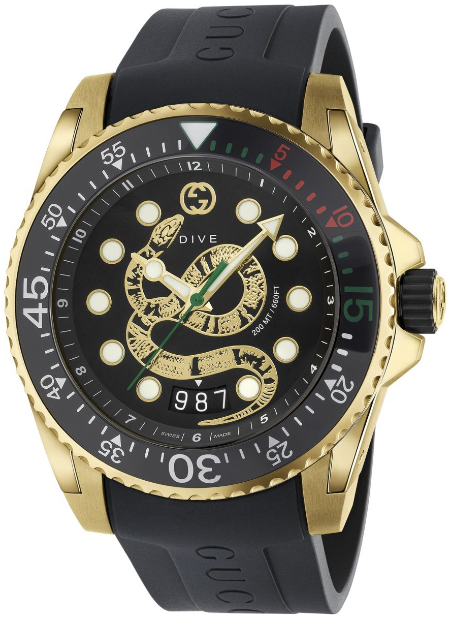Gucci Herrklocka YA136219 Dive Svart/Gummi Ø45 mm - Gucci