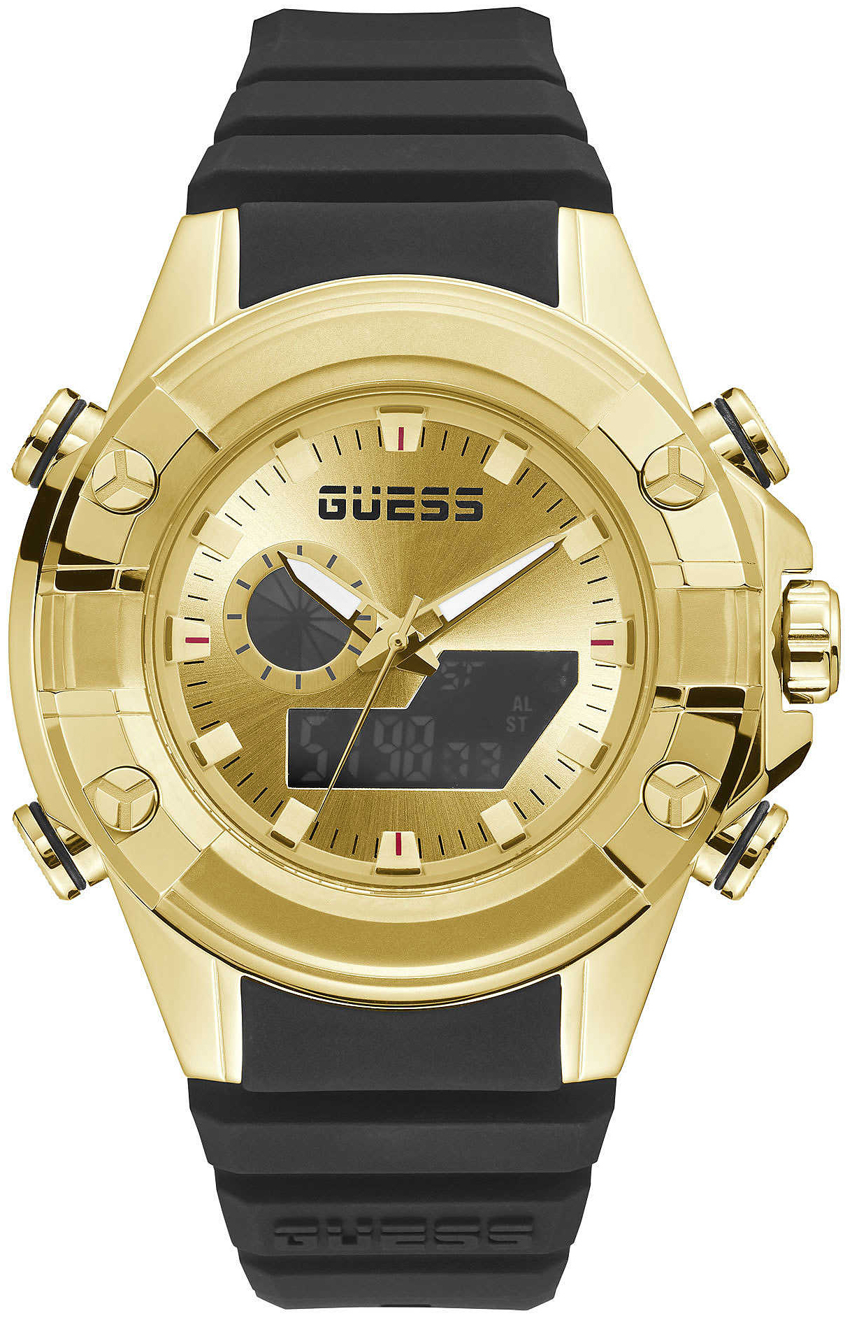 Guess Herrklocka GW0341G2 Force Guld/Gummi &Oslash;47 mm