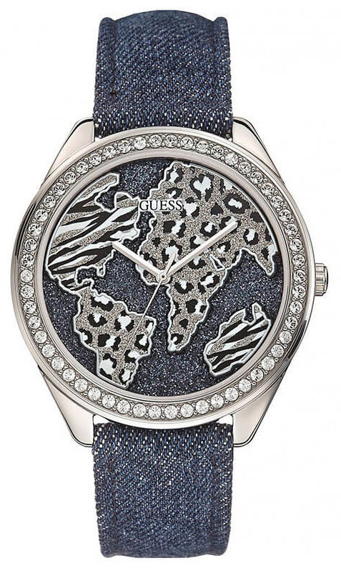 Guess Damklocka W0504L1 Bl&aring;/L&auml;der &Oslash;44 mm