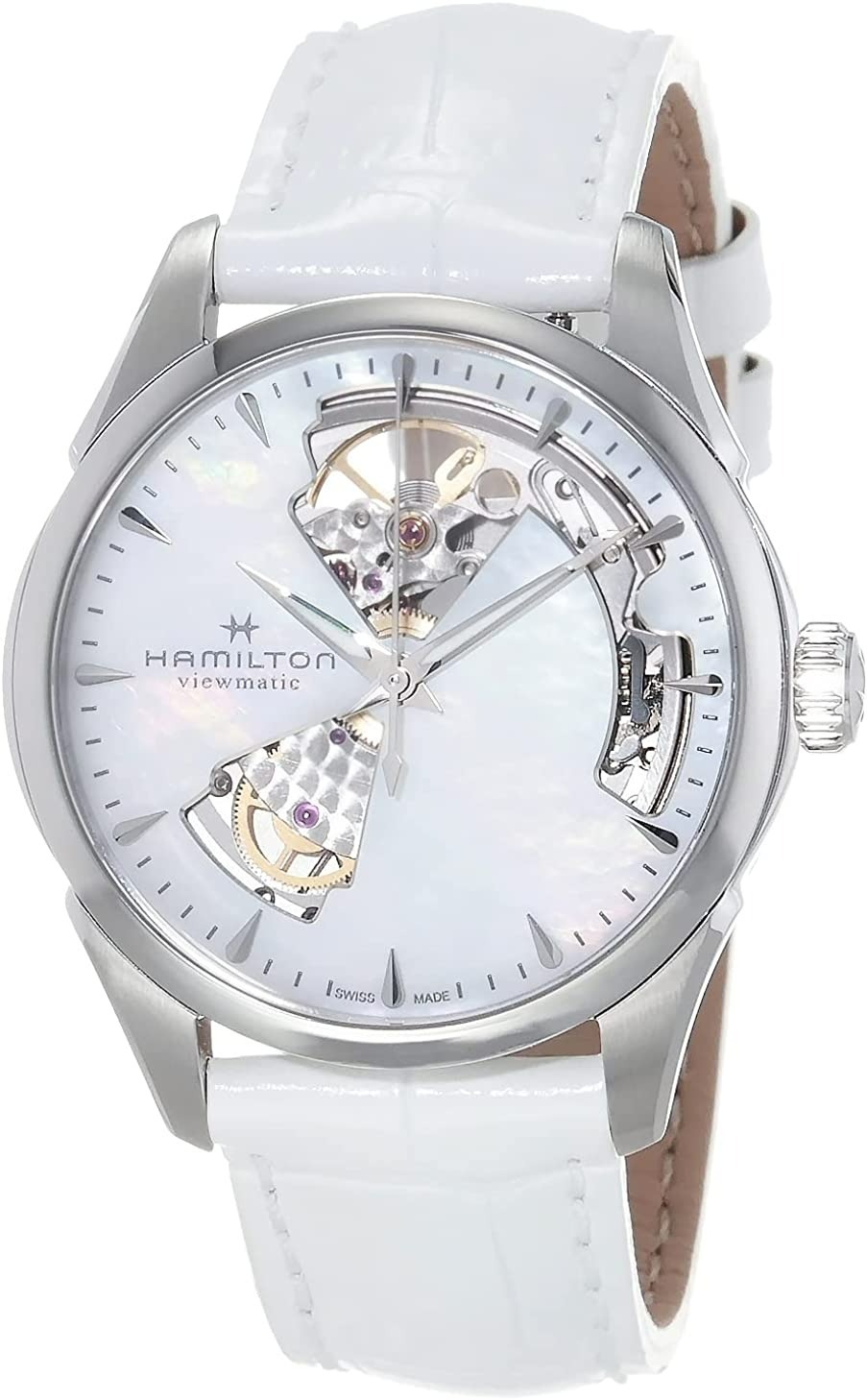 Hamilton Damklocka H32215890 Jazzmaster Vit/Läder Ø36 mm - Hamilton