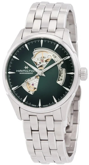Hamilton Herrklocka H32705160 Jazzmaster Open Heart Auto Gr&ouml;n/St&aring;l