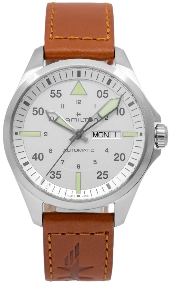 Hamilton Herrklocka H64635550 Khaki Aviation Silverfärgad/Läder - Hamilton
