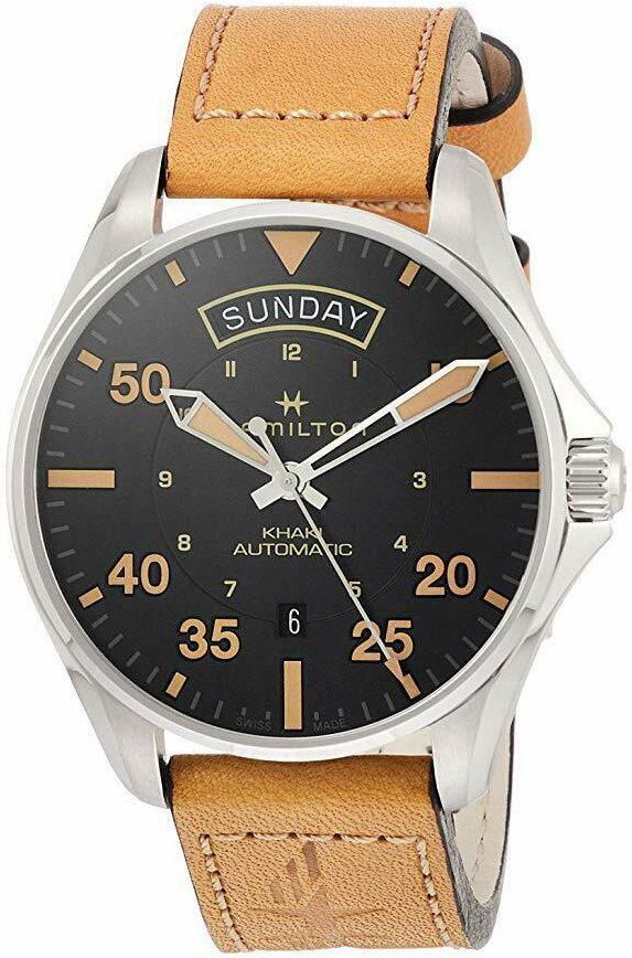 Hamilton Herrklocka H64645531 Khaki Aviation Svart/Läder Ø42 mm - Hamilton
