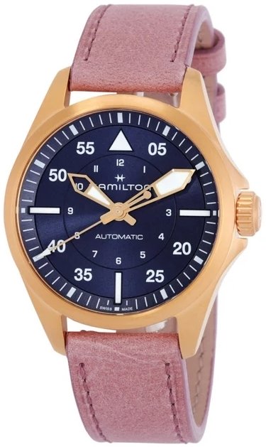 Hamilton Damklocka H76245840 Khaki Aviation Pilot Auto Bl&aring;/L&auml;der