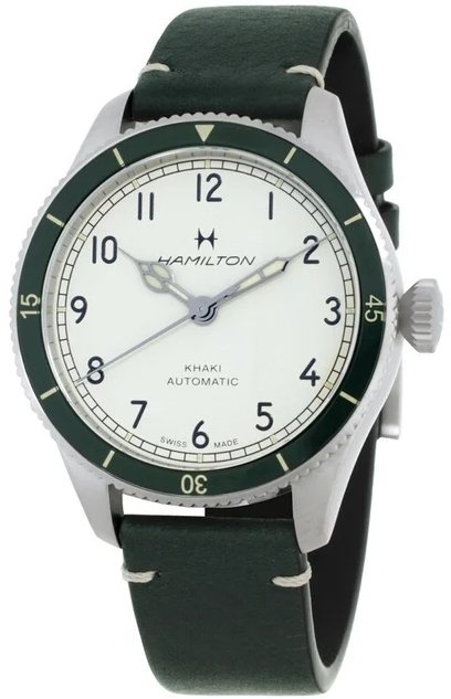 Hamilton Herrklocka H76255810 Khaki Aviation Pilot Pioneer Vit/L&auml;der