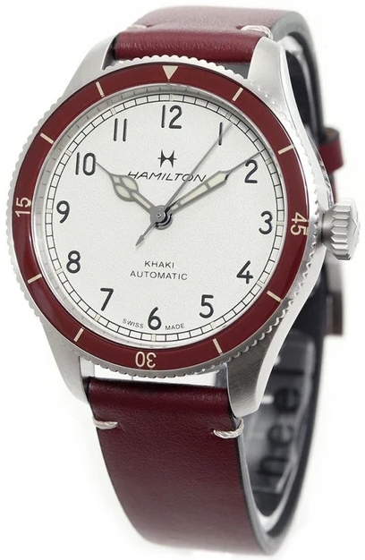 Hamilton Herrklocka H76265810 Khaki Aviation Pilot Pioneer Vit/L&auml;der