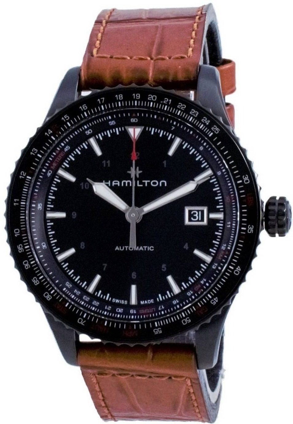 Hamilton Herrklocka H76625530 Khaki Aviation Svart/Läder Ø42 mm - Hamilton