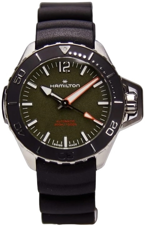 Hamilton Herrklocka H77455360 Khaki Navy Frogman Grön/Gummi Ø41 mm - Hamilton