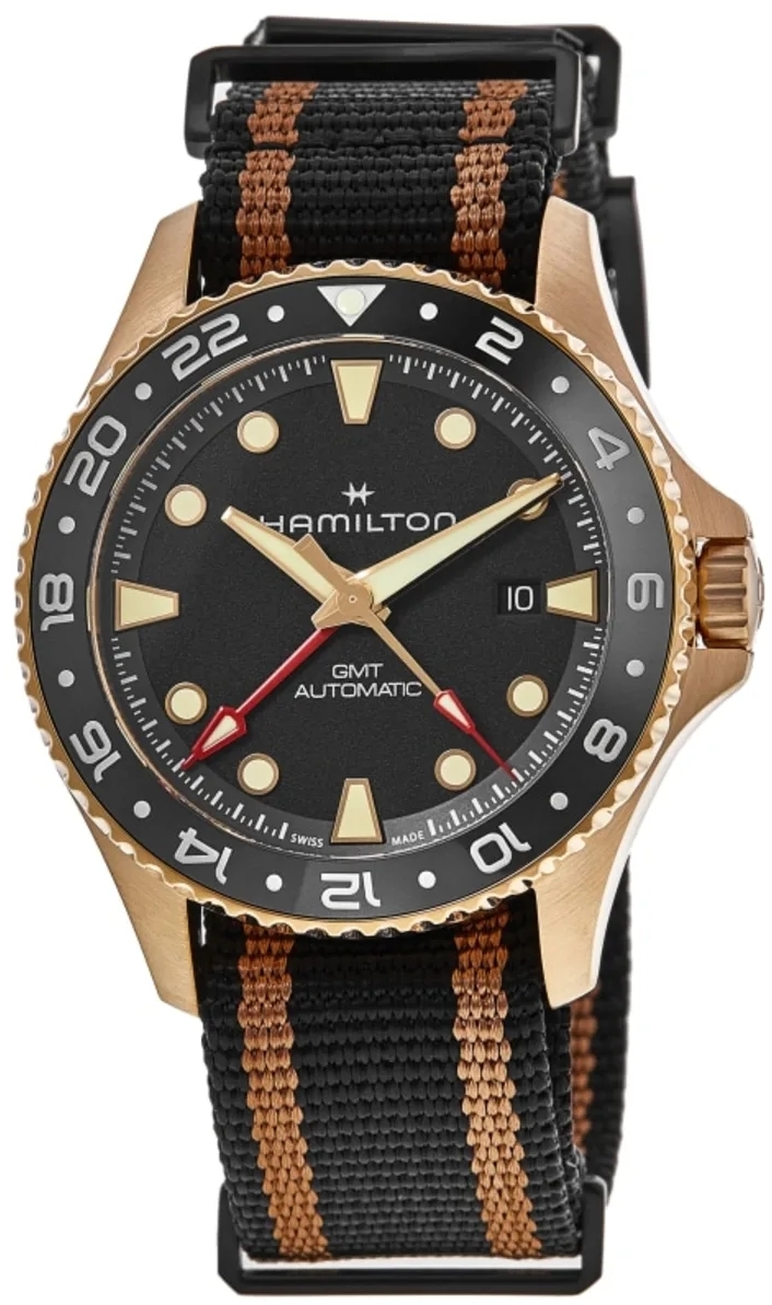 Hamilton Herrklocka H82565930 Khaki Navy Scuba Gmt Svart/Textil Ø43 - Hamilton