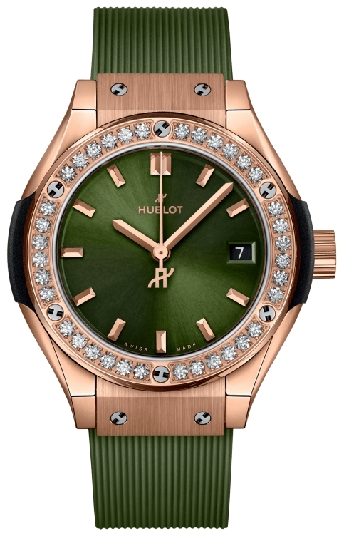Hublot Damklocka 591.OX.8980.RX.1204 Classic Fusion Grön/Gummi Ø29 - Hublot