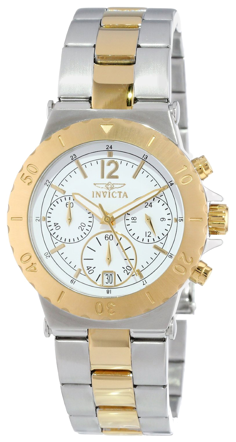 Invicta Damklocka 14855 Specialty Vit/Gulguldtonat st&aring;l &Oslash;38 mm