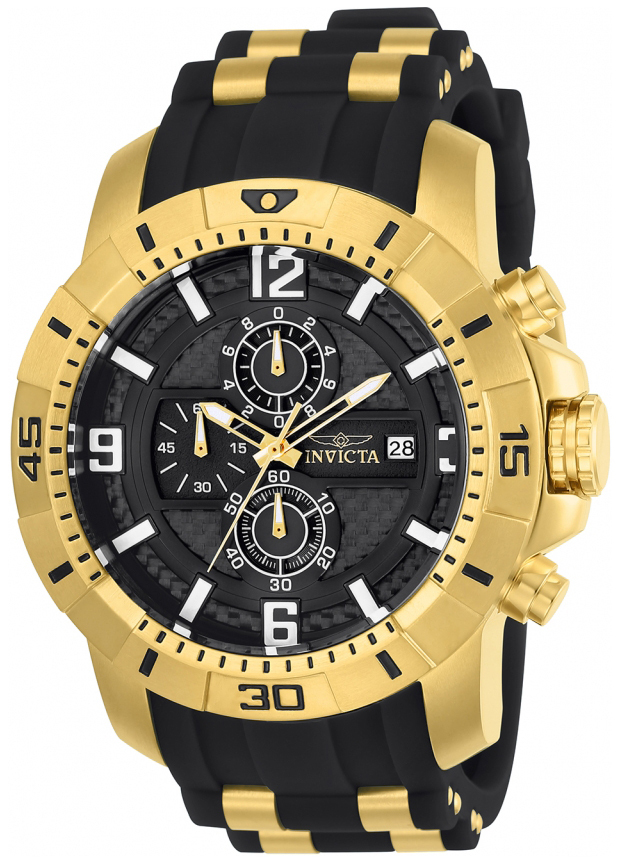 Invicta Pro Diver Herrklocka 24965 Svart/Gulguldtonat stål Ø50 mm - Invicta