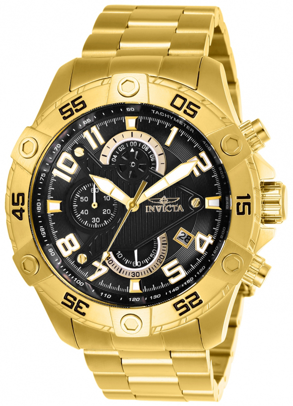 Invicta Herrklocka 26097 Svart/Gulguldtonat stål Ø48 mm