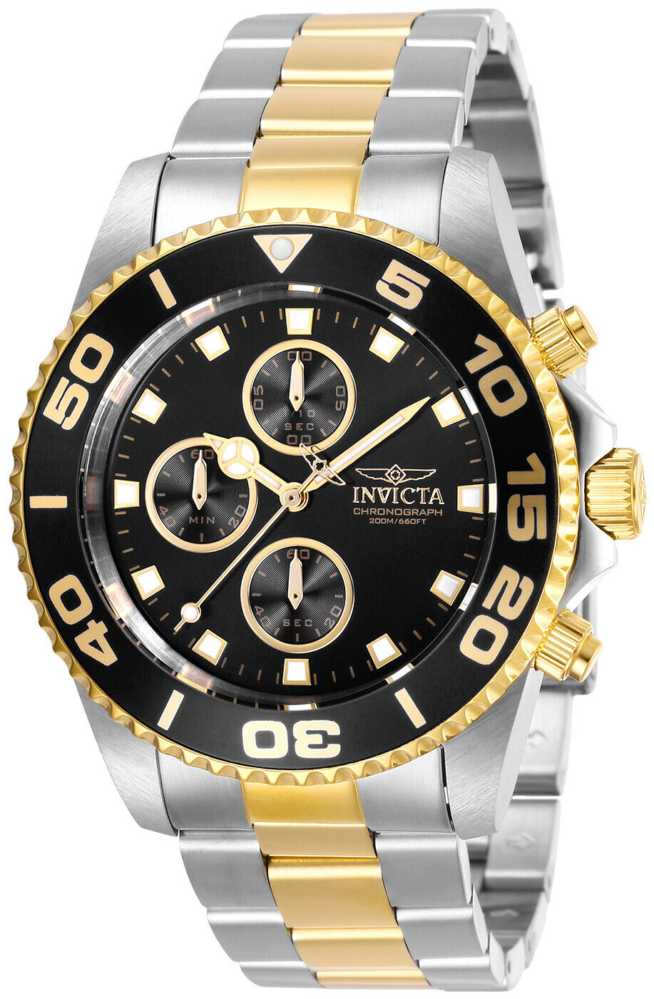 Invicta Herrklocka 28691 Pro Diver Svart/Gulguldtonat stål Ø43 mm - Invicta