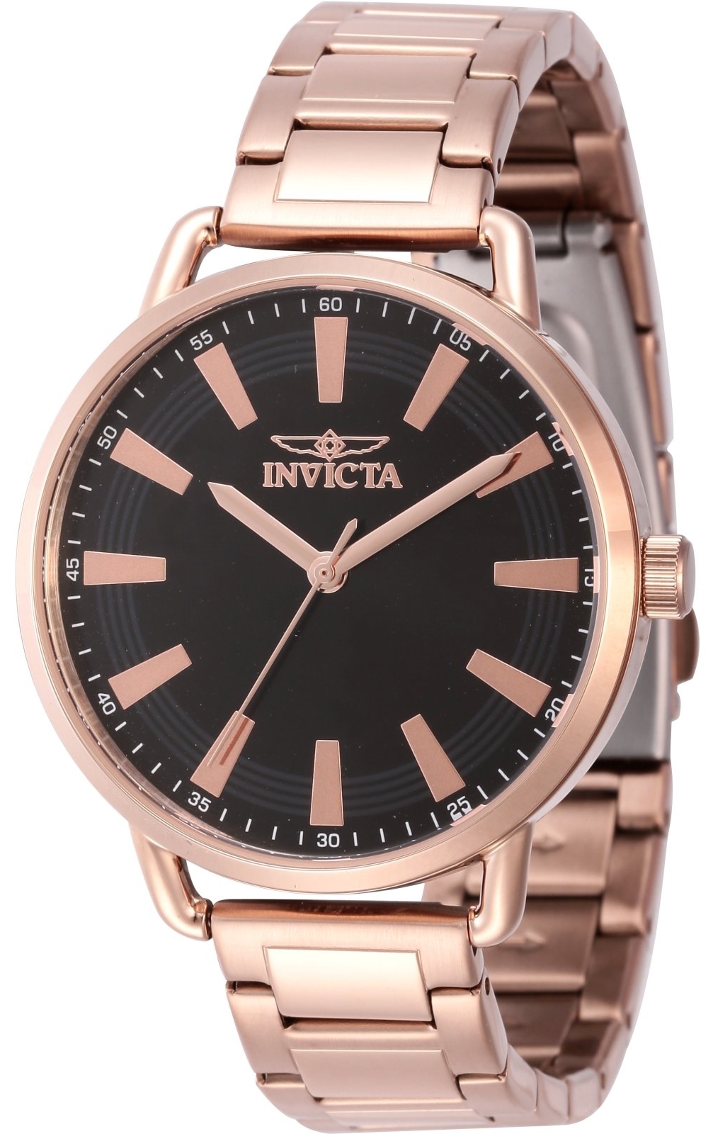 Invicta Damklocka 46335 Slim Svart/Ros&eacute;guldstonat st&aring;l &Oslash;38 mm