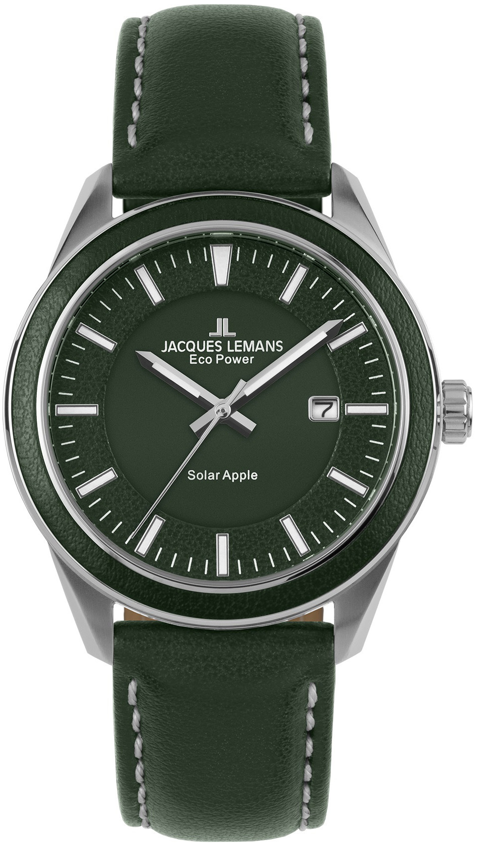 Jacques Lemans Herrklocka 1-2116B Eco Power Solar Grön/Läder Ø44 mm - Jacques Lemans