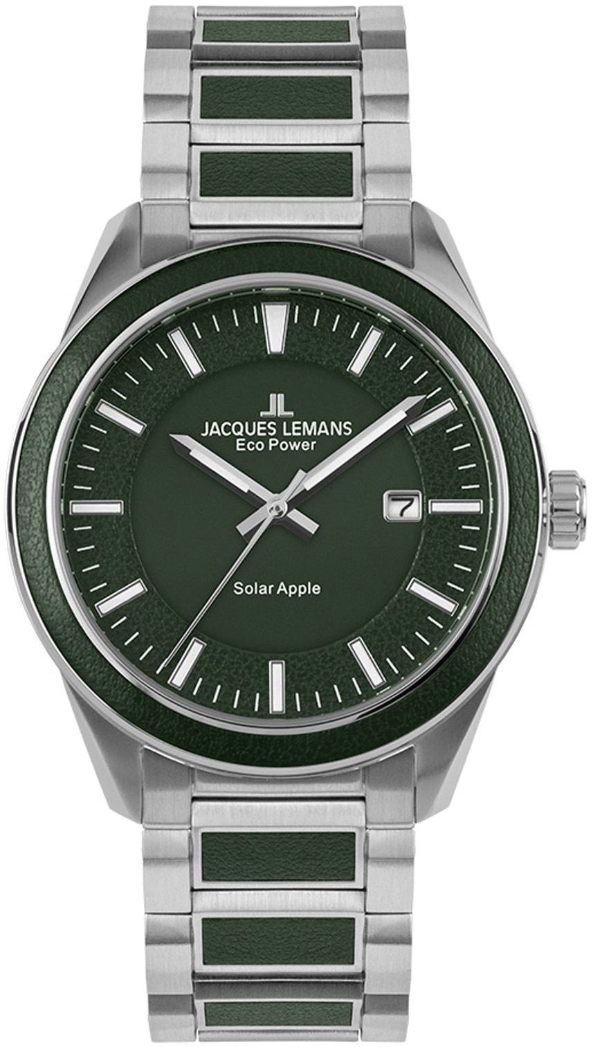 Jacques Lemans 1-2116E Eco Power Solar Grön/Läder Ø40 mm - Jacques Lemans