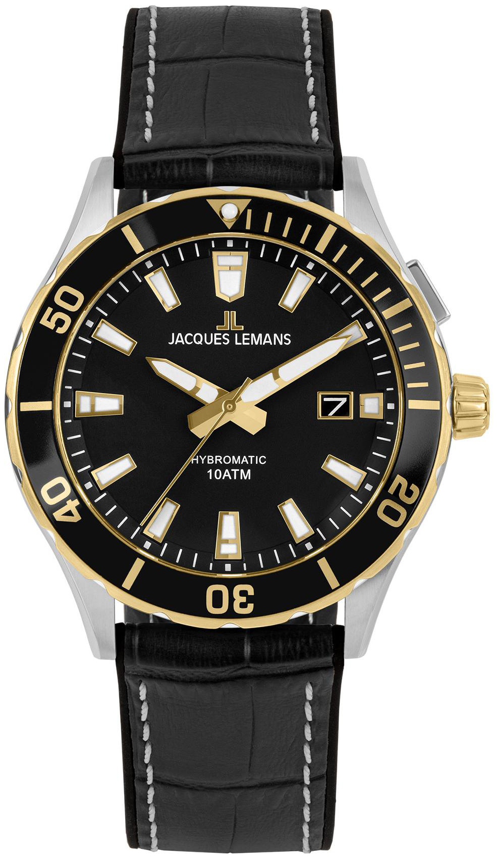 Jacques Lemans Herrklocka 1-2131C Hybromatic Svart/Gummi Ø43 mm - Jacques Lemans