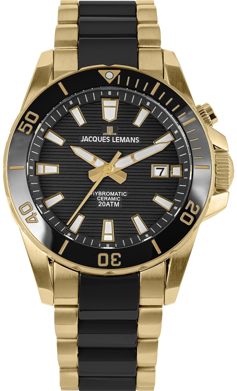 Jacques Lemans Herrklocka 1-2222D Hybromatic Svart/Gulguldtonat stål - Jacques Lemans