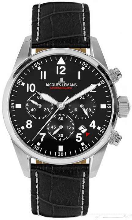 Jacques Lemans Herrklocka 42-2A Sport Svart/L&auml;der &Oslash;42 mm