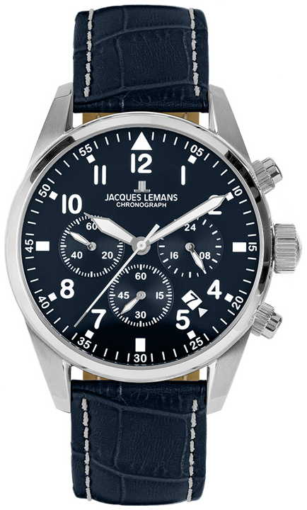 Jacques Lemans Herrklocka 42-2B Sport Bl&aring;/L&auml;der &Oslash;42 mm