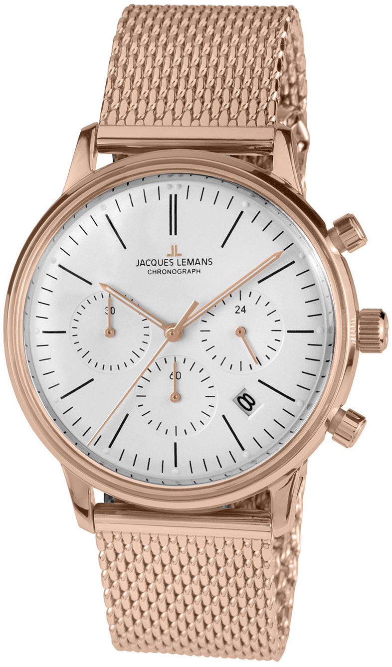 Jacques Lemans N-209ZM Retro Classic Vit/Roséguldstonat stål Ø39 mm - Jacques Lemans