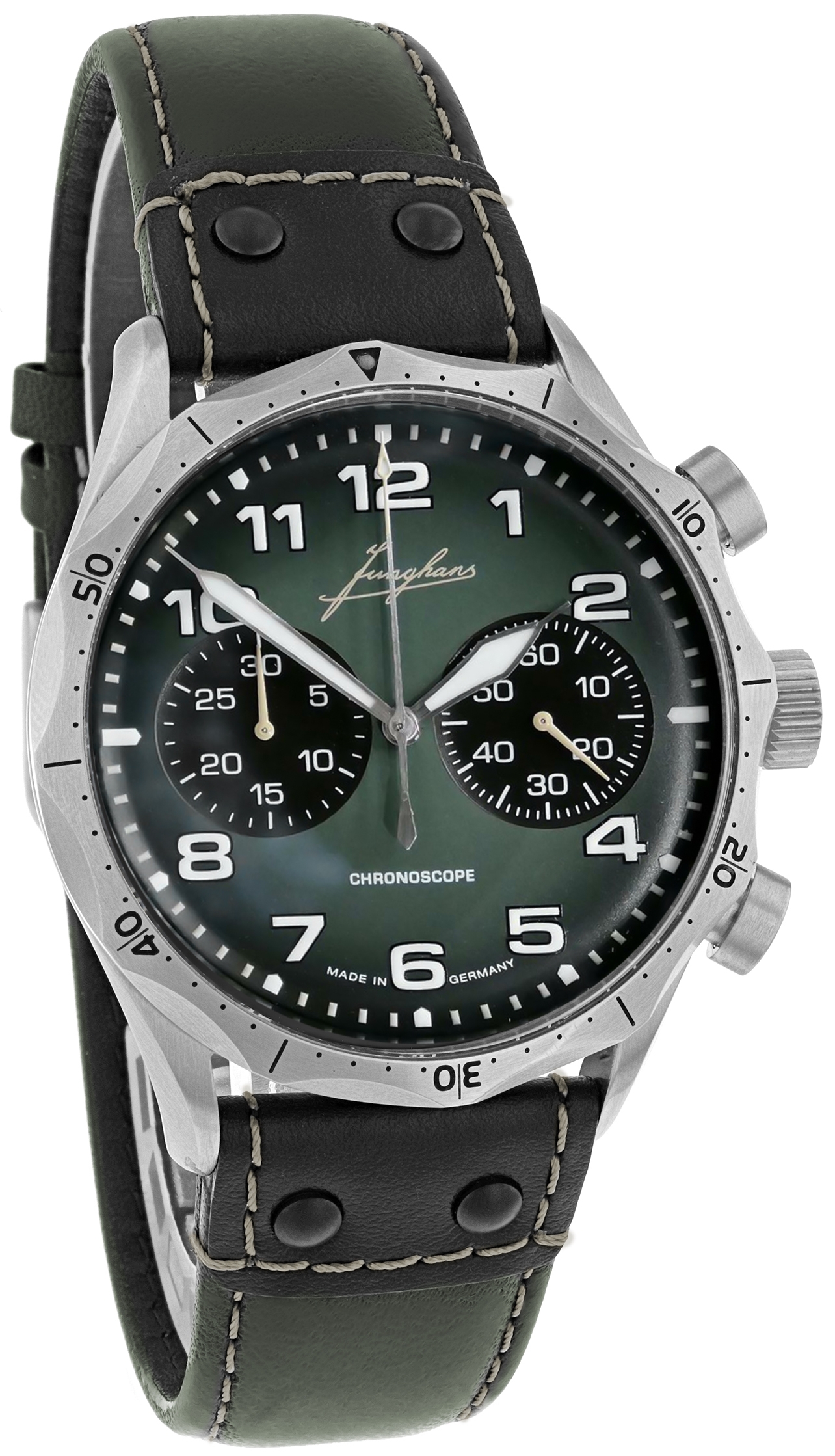 Junghans Herrklocka 27/3492.00 Pilot Chronoscope Grön/Läder Ø43.3 - Junghans