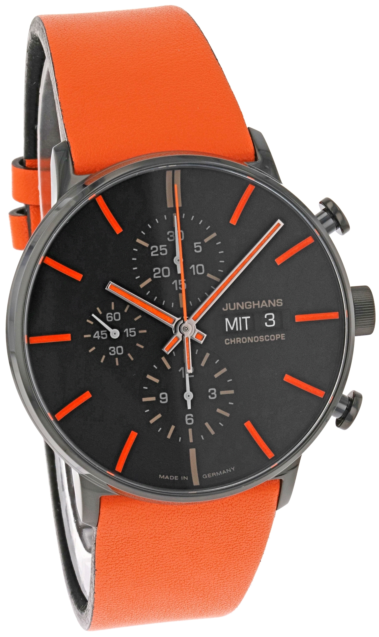 Junghans Herrklocka 27/4370.00 FORM A Chronoscope Svart/Läder Ø42 mm - Junghans