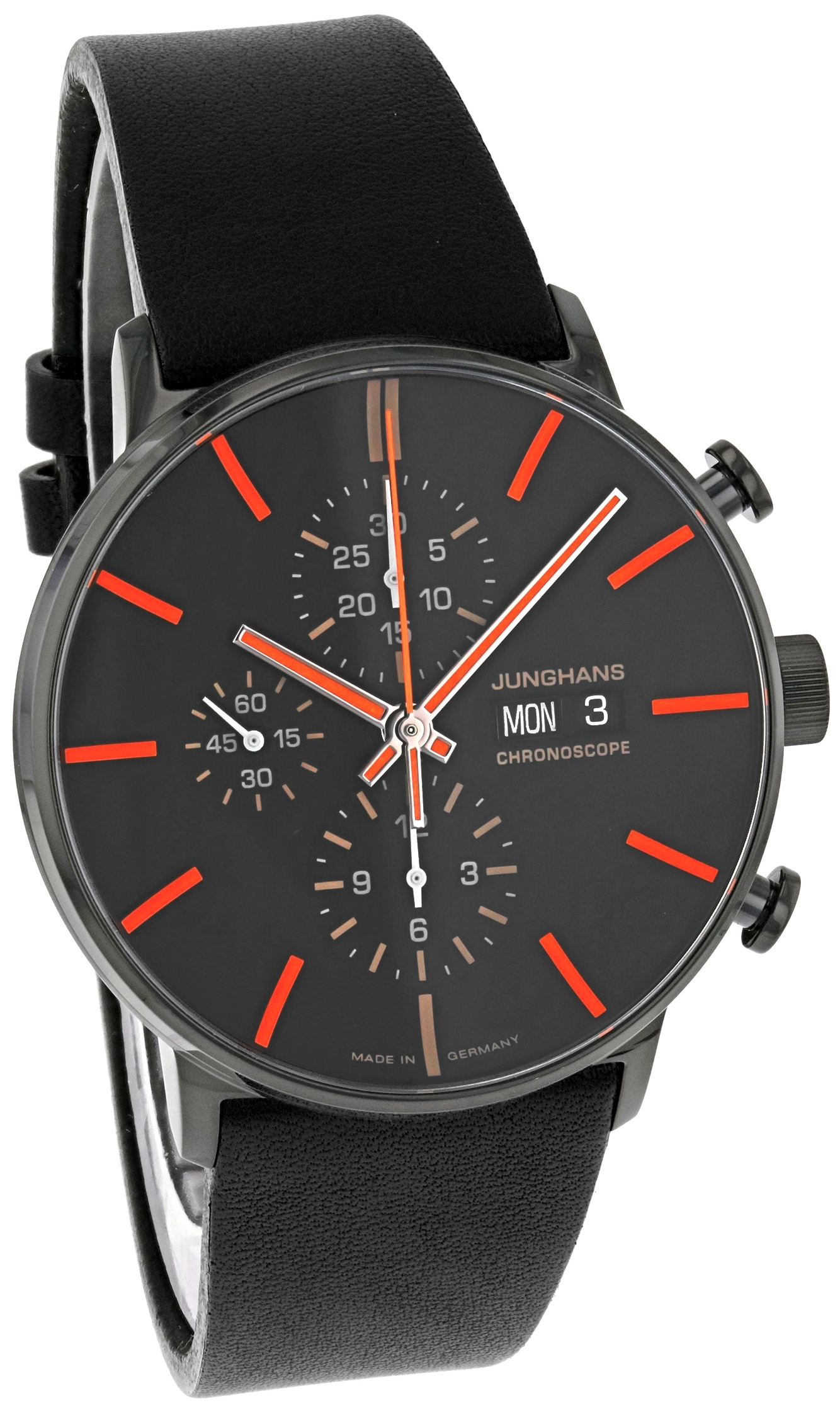 Junghans Herrklocka 27/4370.03 FORM A Chronoscope Svart/Läder Ø42 mm - Junghans