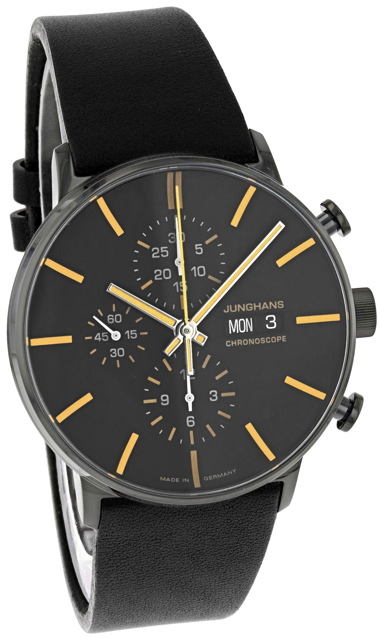 Junghans Herrklocka 27/4372.02 FORM A Chronoscope Svart/Läder Ø42 mm - Junghans