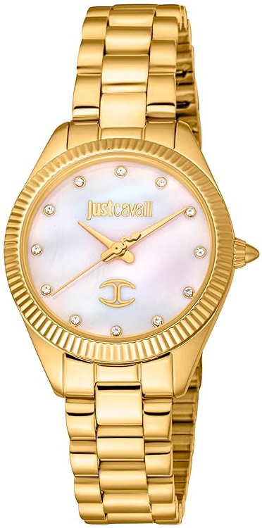 Just Cavalli Damklocka JC1L267M0055 Dress Vit/Gulguldtonat stål Ø30 - Just Cavalli