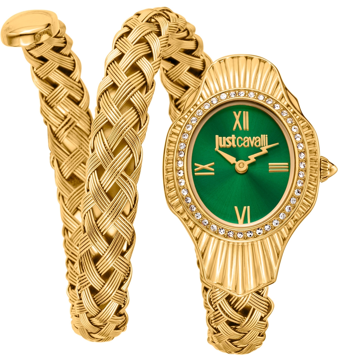 Just Cavalli Damklocka JC1L305M0035 Signature Snake Grön/Guldtonat - Just Cavalli