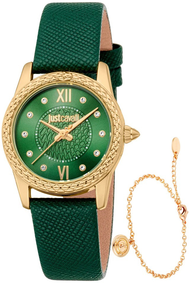 Just Cavalli Damklocka JC1L360L0025 Sublime Animalier Grön/Läder - Just Cavalli