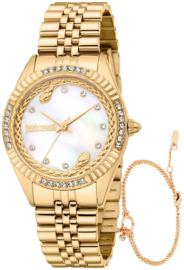 Just Cavalli Damklocka JC1L361M0055 Vittoria Glam Vit/Gulguldtonat - Just Cavalli