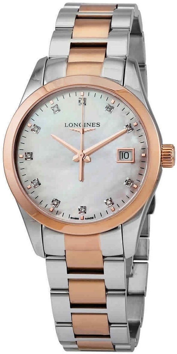 Longines Damklocka L2.386.3.87.7 Conquest Classic Vit/Roséguldstonat - Longines
