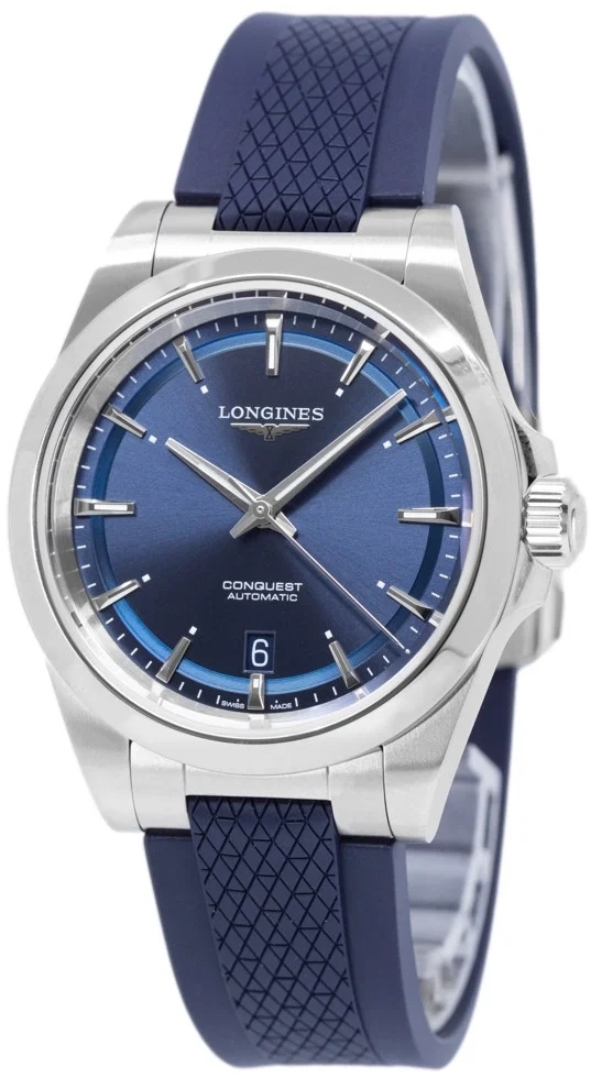 Longines Herrklocka L3.720.4.92.9 Conquest Bl&aring;/Gummi &Oslash;38 mm