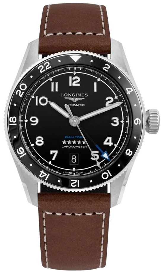 Longines Herrklocka L3.802.4.53.2 Spirit Zulu Time Svart/Läder Ø39 - Longines