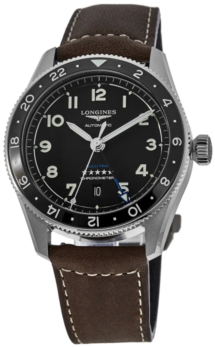 Longines Herrklocka L3.812.4.53.2 Spirit Zulu Time Svart/Läder Ø42 - Longines