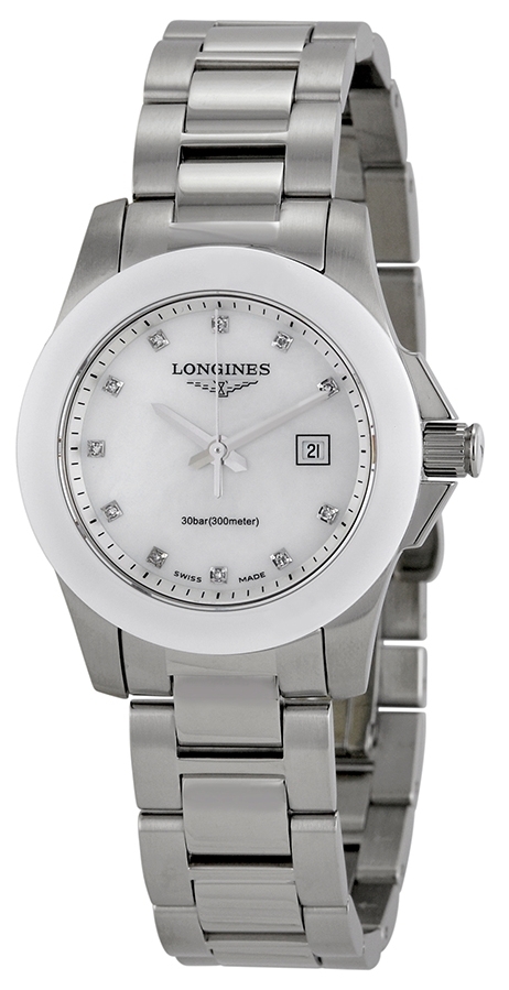 Longines Damklocka L3.257.4.87.6 Conquest Vit/St&aring;l &Oslash;29.5 mm