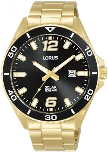 Lorus Herrklocka RX366AX9 Solar Svart/Gulguldtonat stål Ø42 mm