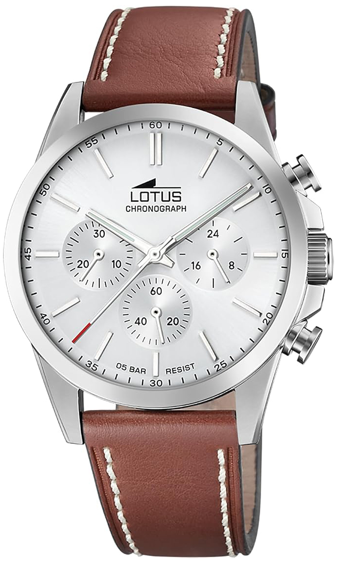 Lotus Herrklocka 18990/1 Chrono Silverf&auml;rgad/L&auml;der &Oslash;41 mm