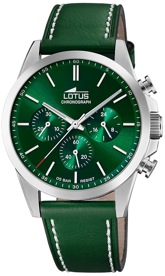 Lotus Herrklocka 18990/3 Chrono Gr&ouml;n/L&auml;der &Oslash;41 mm