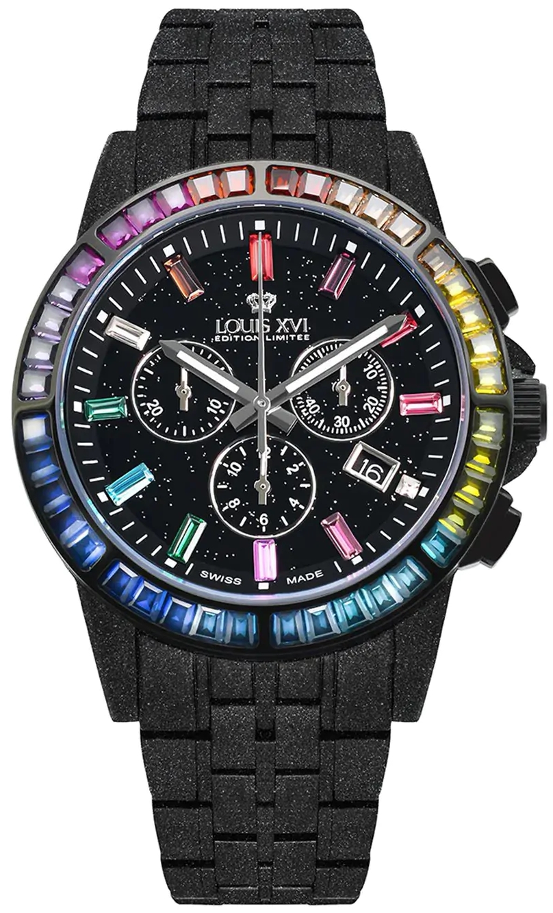 Louis XVI Herrklocka LXVI1129 Majeste Frosted Iced Out Svart/Stål - Louis XVI